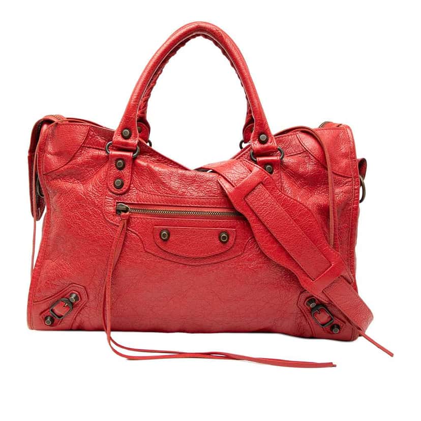 Balenciaga Lambskin Motocross Classic City Satchel Red Leather Good condition - Front View