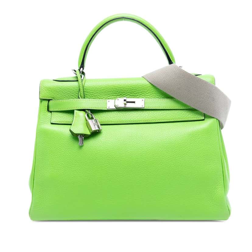 Hermès Clemence Kelly II Retourne 32 Green Leather Very good condition - Front View