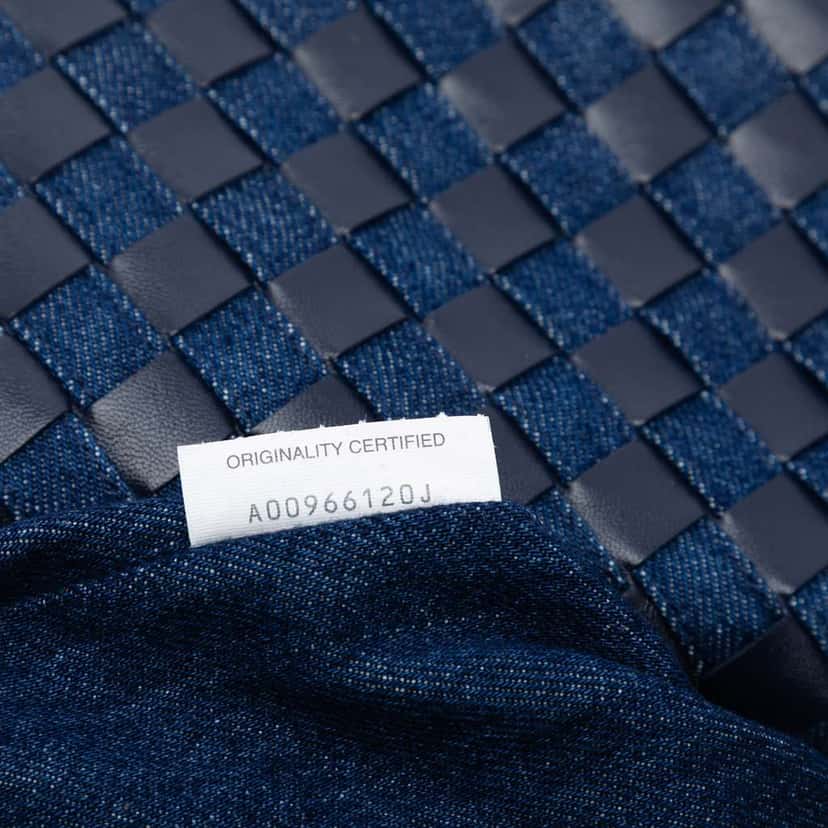 Bottega Veneta Large Calfskin and Denim Intrecciato Hop Hobo Blue Leather Good condition - Box View