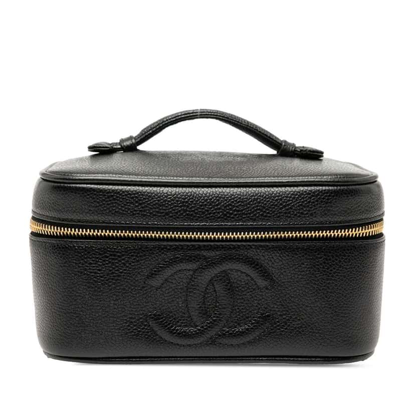 Chanel CC Caviar Vanity Bag Black Leather Good condition - Front View