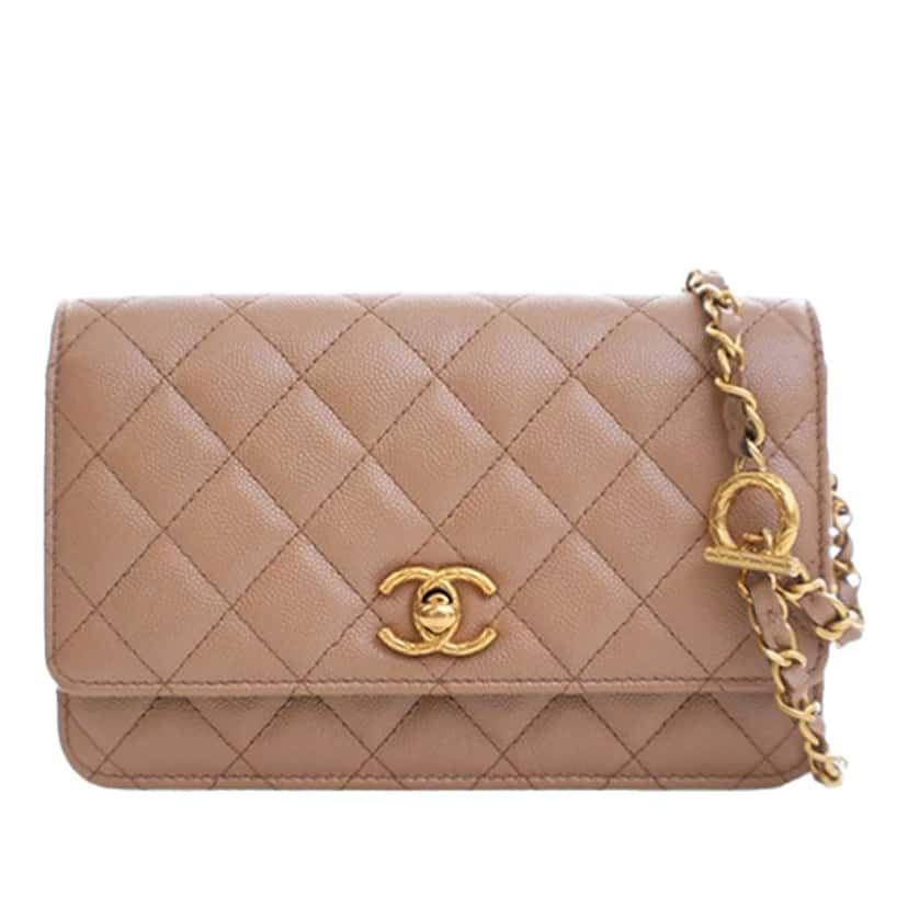 Chanel CC Quilted Caviar Wallet on Chain Brown Leather Good condition - Front View