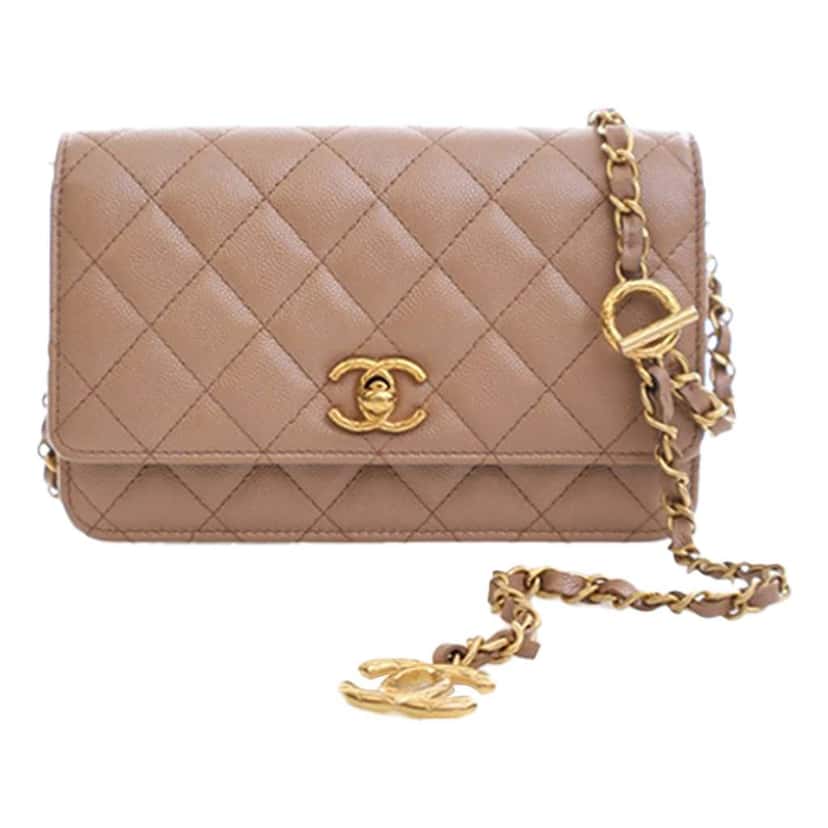 Chanel CC Quilted Caviar Wallet on Chain Brown Leather Good condition - Back View
