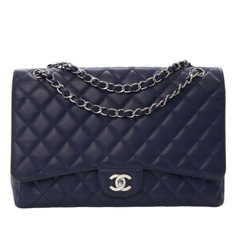Chanel Maxi Classic Caviar Single Flap Blue Leather Good condition - Front View