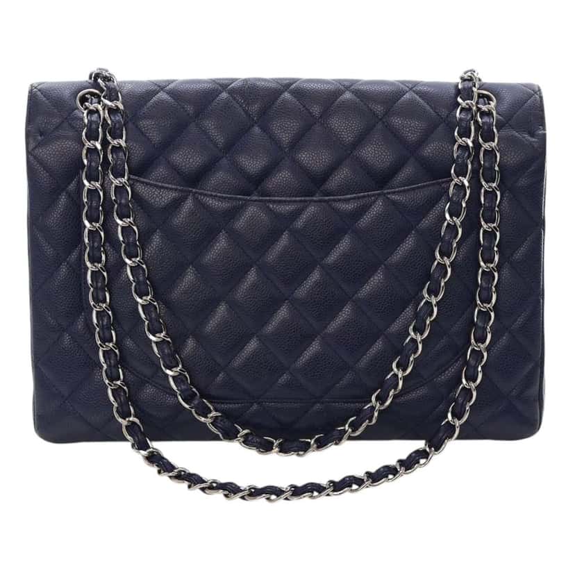 Chanel Maxi Classic Caviar Single Flap Blue Leather Good condition - Inside View