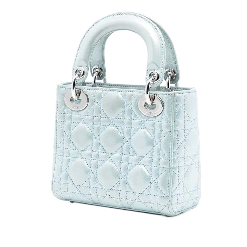 Dior Mini Iridescent Lambskin Cannage Lady Dior Blue Leather Good condition - Back View