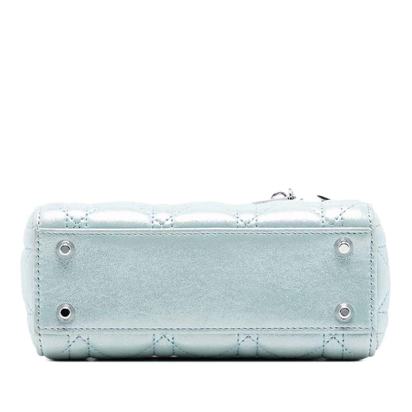 Dior Mini Iridescent Lambskin Cannage Lady Dior Blue Leather Good condition - Inside View