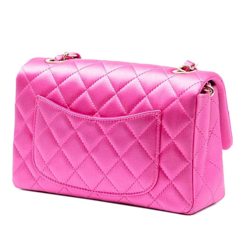 Chanel Mini Rectangular Classic Satin Single Flap Pink Satin Good condition - Back View