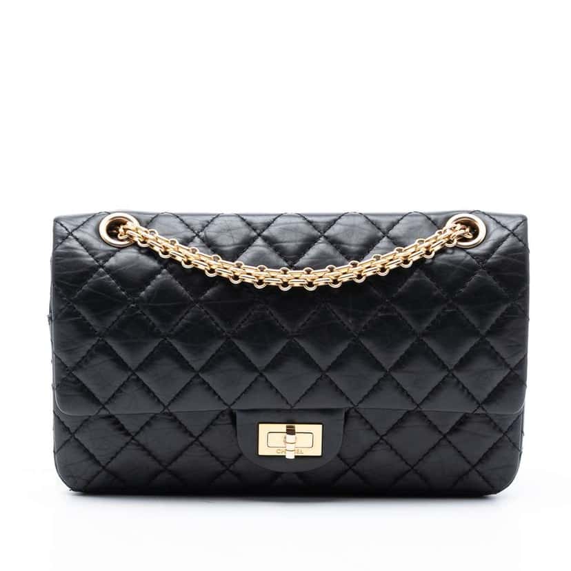 Chanel Reissue 2.55 Quilted Aged Calfskin Double Flap 225 Black Leather Good condition - Front View