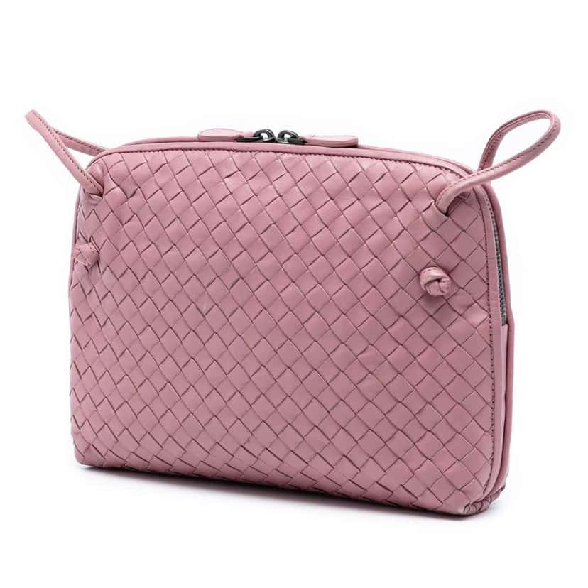 Bottega Veneta Nappa Intrecciato Nodini Crossbody Pink Leather Good condition - Back View