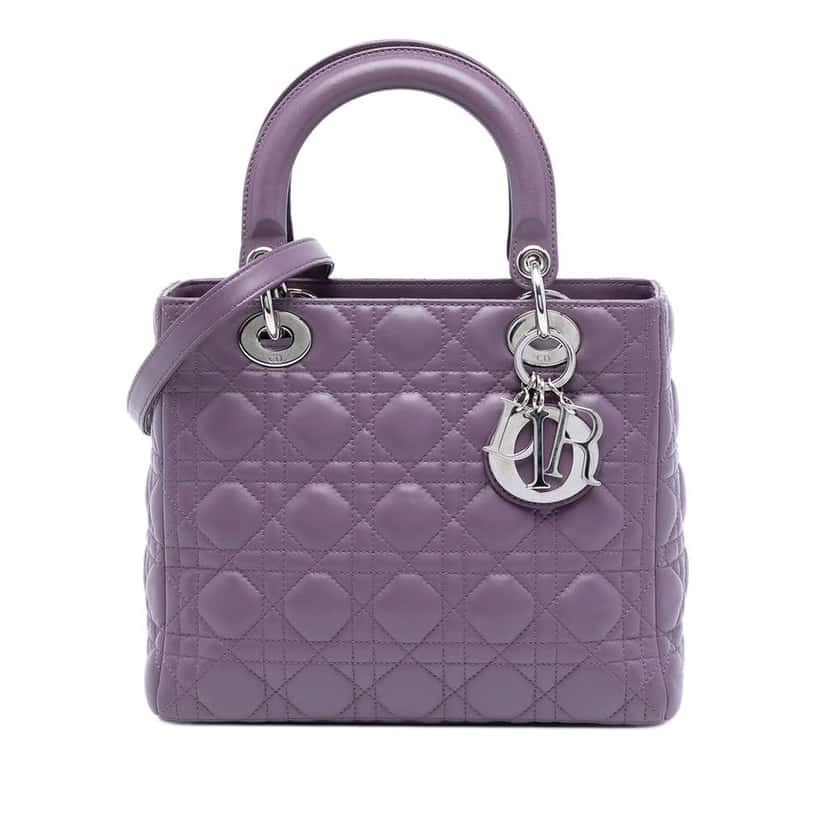 Dior Medium Lambskin Cannage Lady Dior Purple Leather Good condition - Front View
