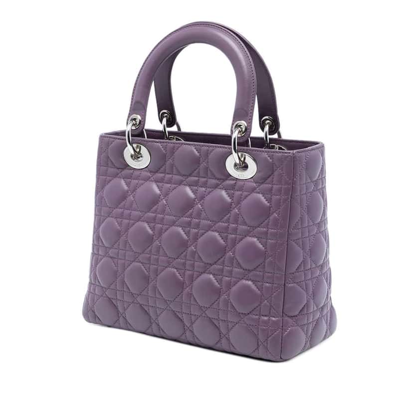 Dior Medium Lambskin Cannage Lady Dior Purple Leather Good condition - Back View