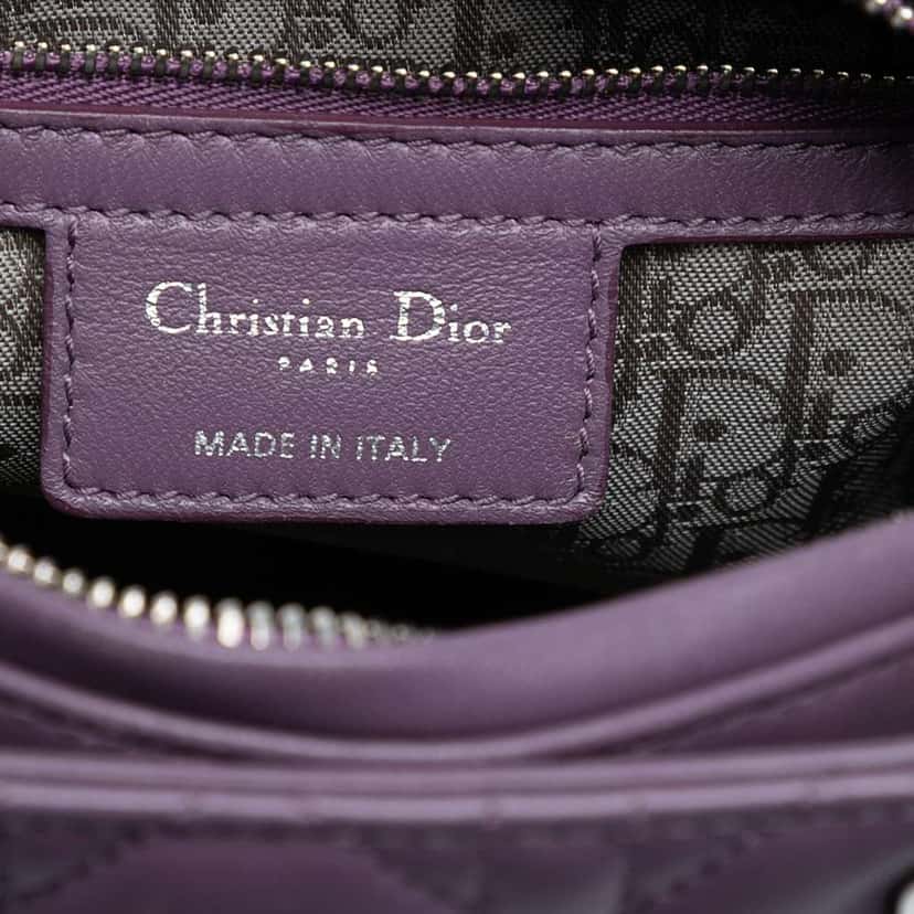 Dior Medium Lambskin Cannage Lady Dior Purple Leather Good condition - Box View