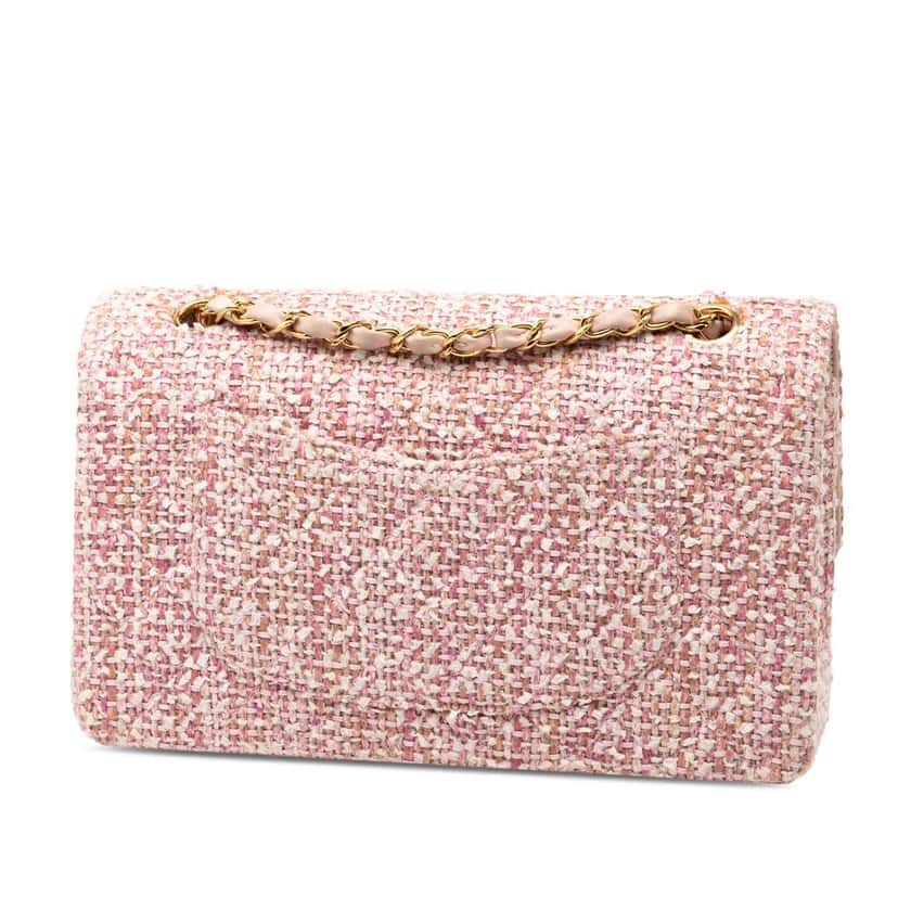 Chanel Medium Classic Tweed Double Flap Pink Tweed Good condition - Back View