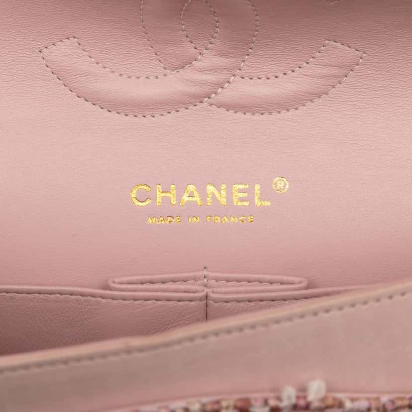 Chanel Medium Classic Tweed Double Flap Pink Tweed Good condition - Box View