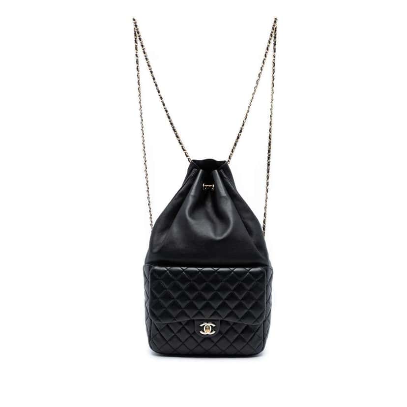 Chanel Large Quilted Lambskin In Seoul Backpack Black Leather Good condition - Front View