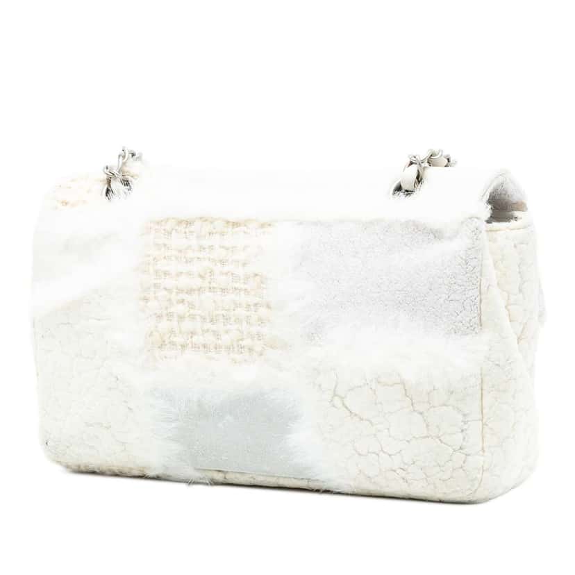 Chanel Medium Tweed and Mixed Medium Patchwork Single Flap White Tweed Good condition - Back View