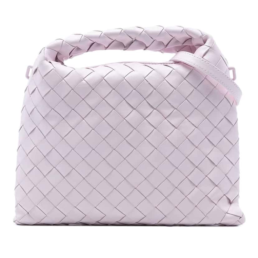 Bottega Veneta Mini Calfskin Intrecciato Hop Satchel Pink Leather Very good condition - Front View