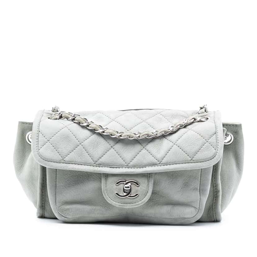 Chanel Calfskin French Riviera Shoulder Bag Grey Leather Good condition - Front View