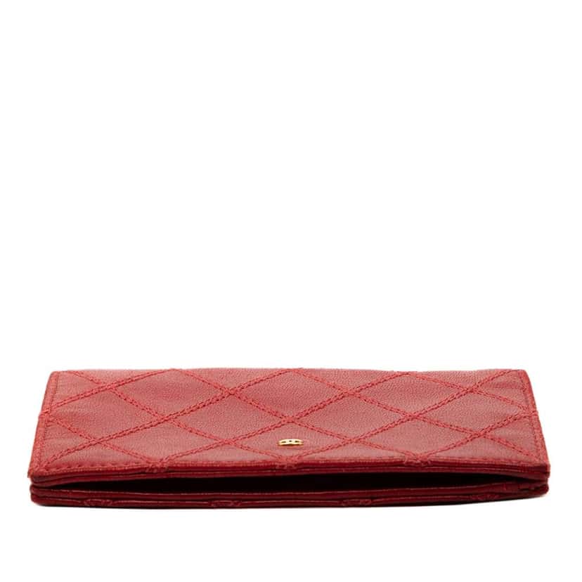 Chanel CC Quilted Calfskin Double Stitch Bifold Wallet Red Leather Good condition - Inside View
