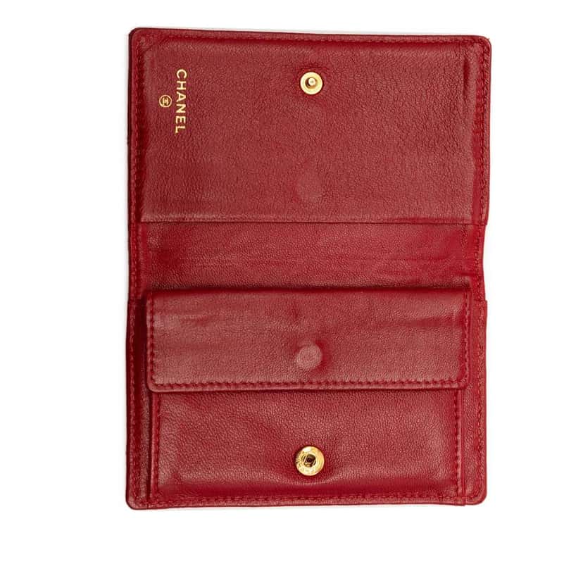 Chanel CC Quilted Calfskin Double Stitch Bifold Wallet Red Leather Good condition - Model View