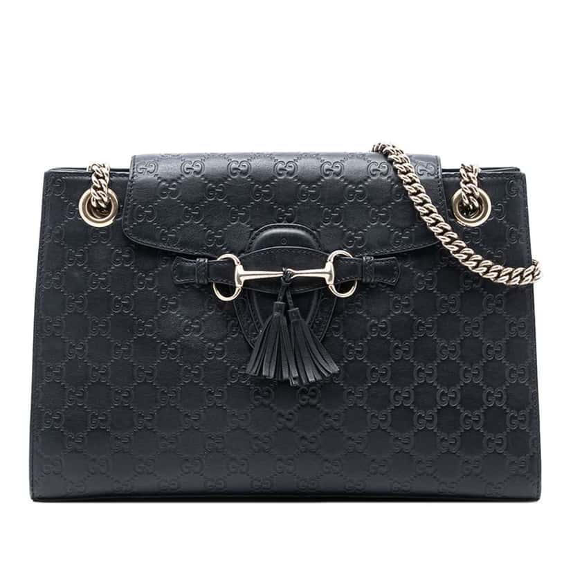 Gucci Large Guccissima Emily Shoulder Bag Black Leather Good condition - Front View