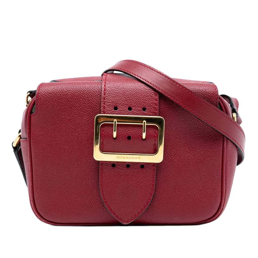 Burberry Small Soft Grained Calfskin Buckle Crossbody Red Leather Good condition - Front View
