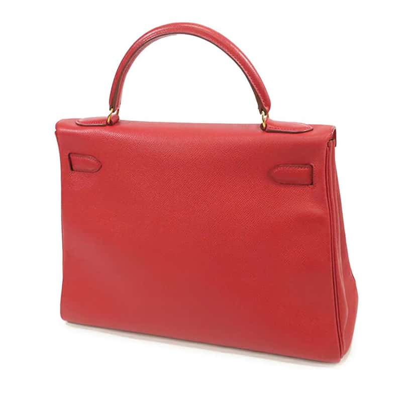 Hermès Courchevel Kelly Retourne 32 Red Leather Good condition - Back View