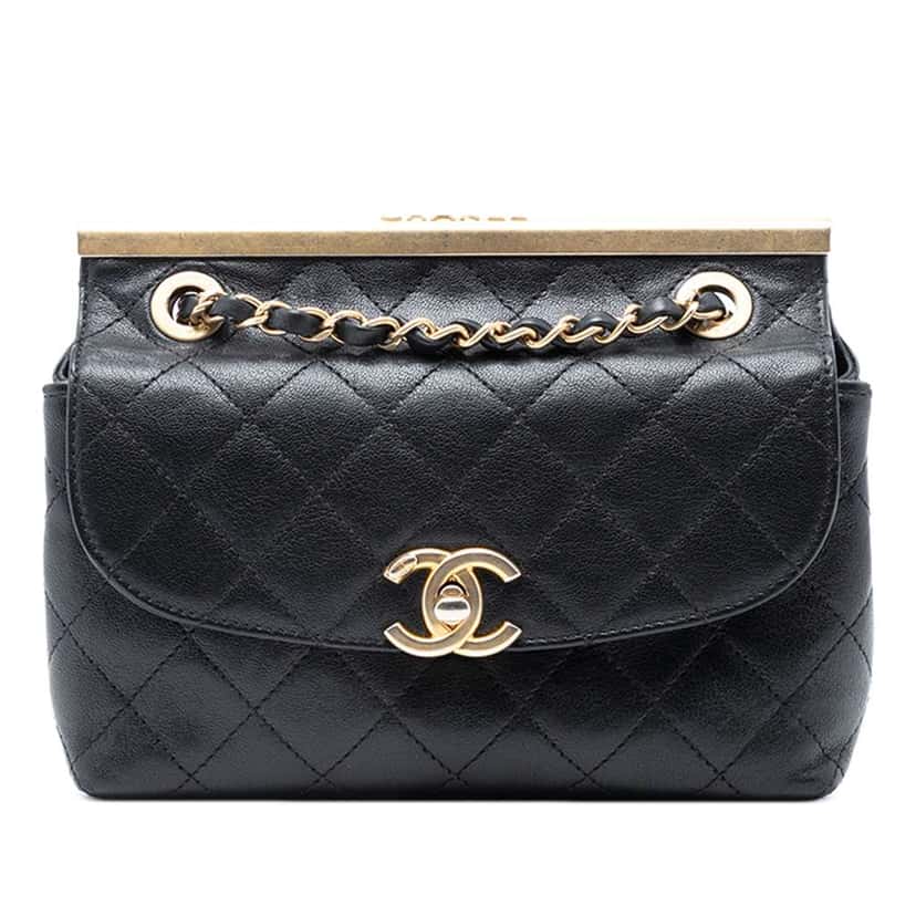 Chanel Mini CC Quilted Lambskin Flap Black Leather Good condition - Front View