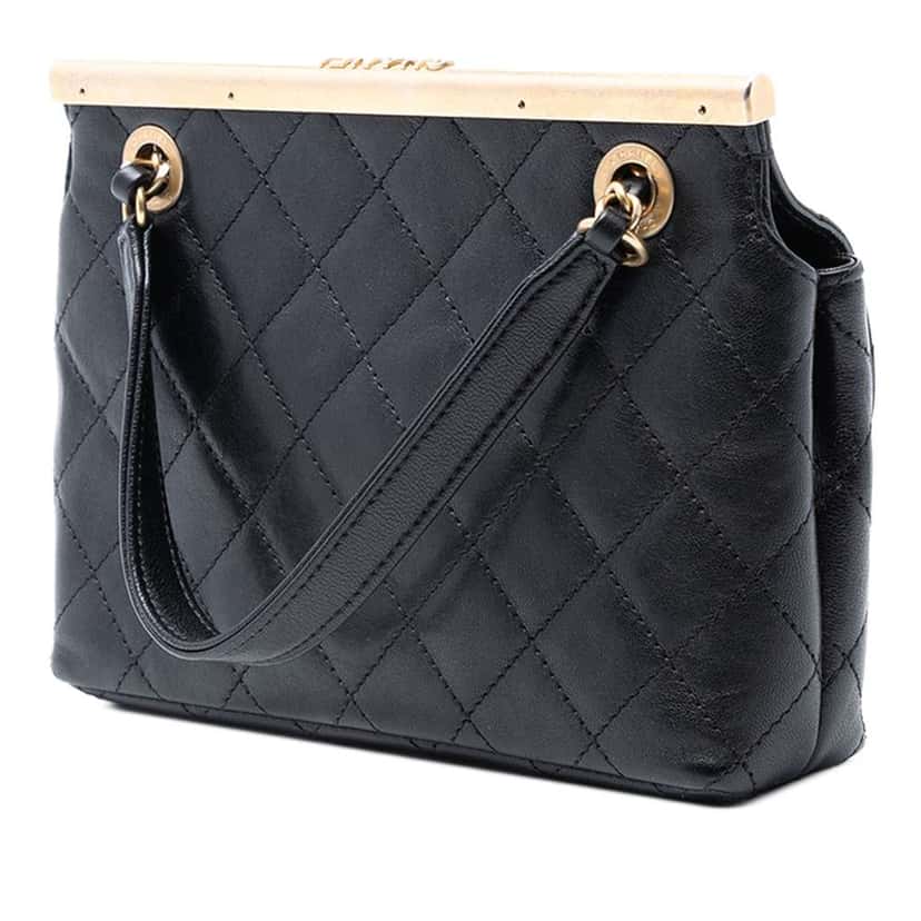 Chanel Mini CC Quilted Lambskin Flap Black Leather Good condition - Back View