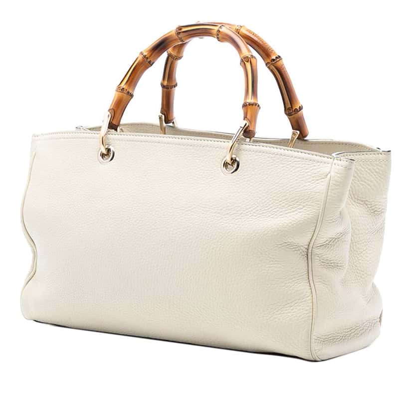 Gucci Medium Calfskin Bamboo Shopper Satchel White Leather Good condition - Back View