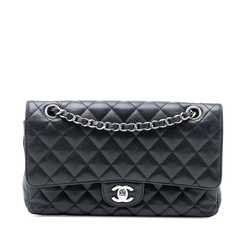 Chanel Medium Classic Caviar Double Flap Black Leather Very good condition - Front View