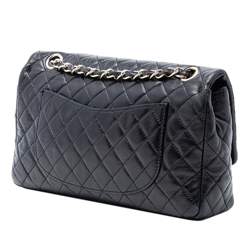 Chanel Medium Classic Lambskin Valentines Heart Charms Single Flap Black Leather Good condition - Back View
