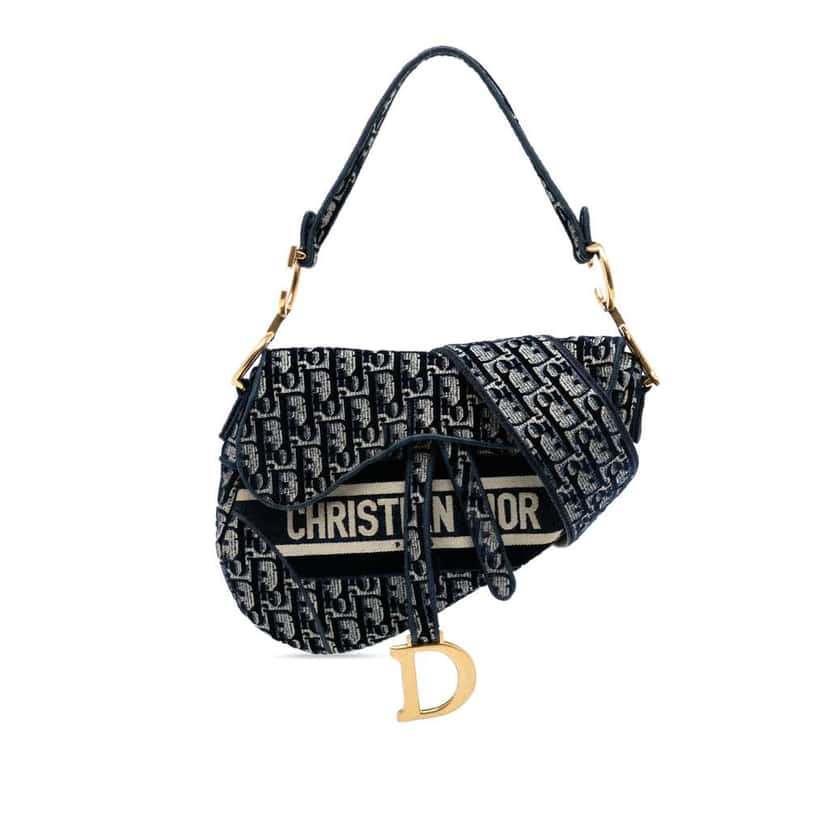 Dior Oblique Embroidered Velvet Saddle Bag Blue Velvet Good condition - Front View