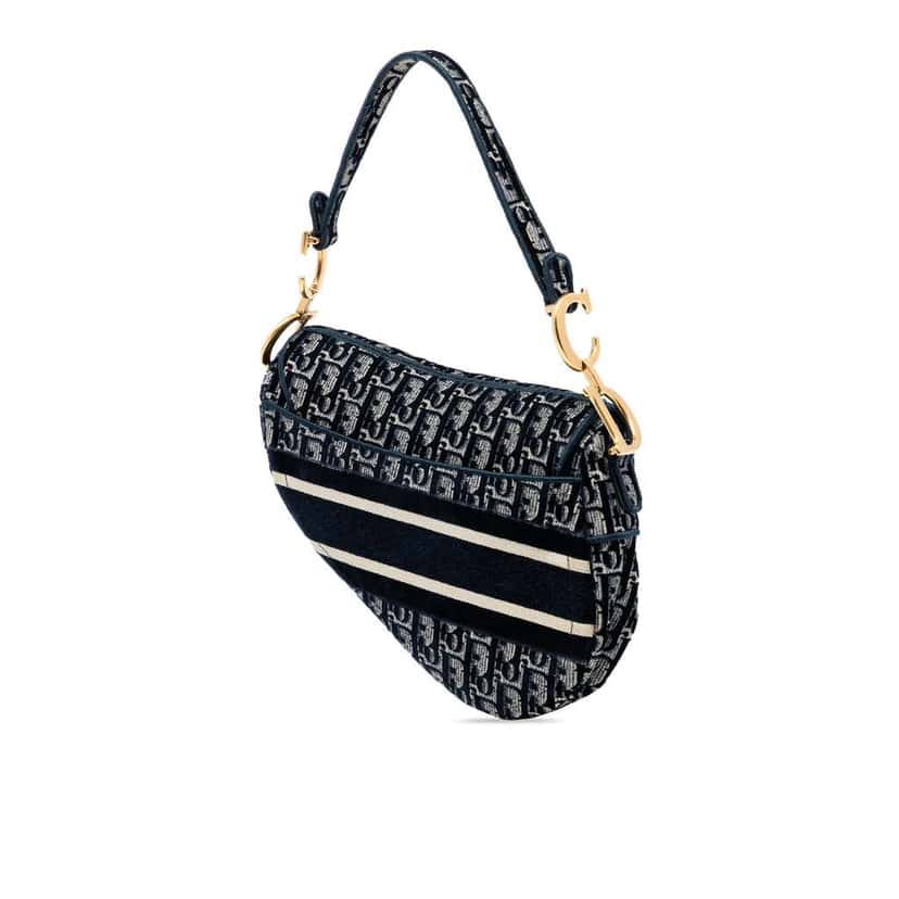 Dior Oblique Embroidered Velvet Saddle Bag Blue Velvet Good condition - Back View