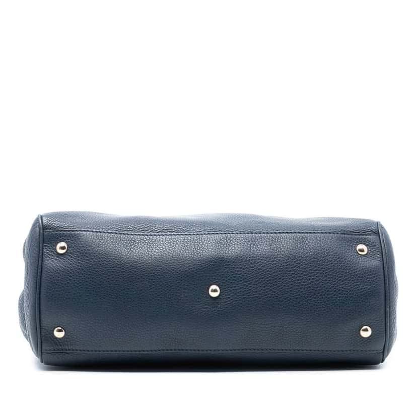 Gucci Medium Calfskin Bamboo Shopper Satchel Blue Leather Good condition - Inside View