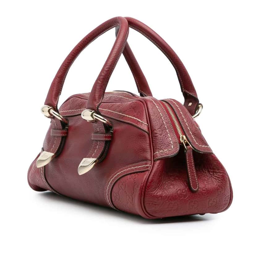 Gucci Guccissima Trimmed Leather Signoria Handbag Red Leather Good condition - Back View