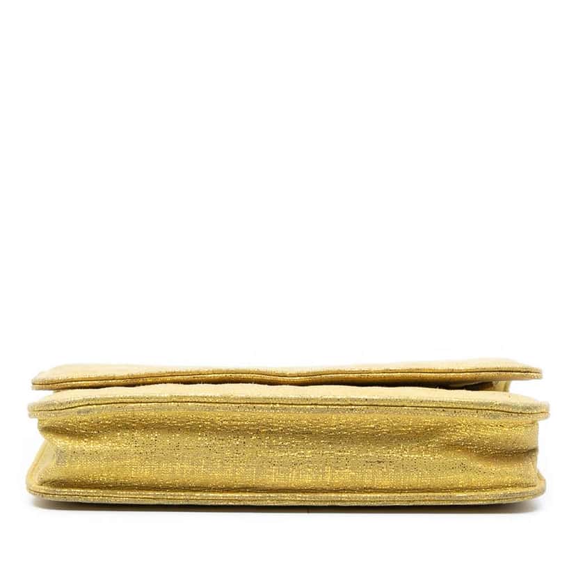 Chanel CC Quilted Metallic Fabric Wallet On Chain Yellow Polyester Good condition - Inside View