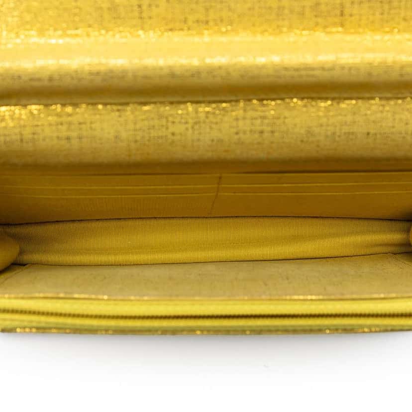 Chanel CC Quilted Metallic Fabric Wallet On Chain Yellow Polyester Good condition - Model View