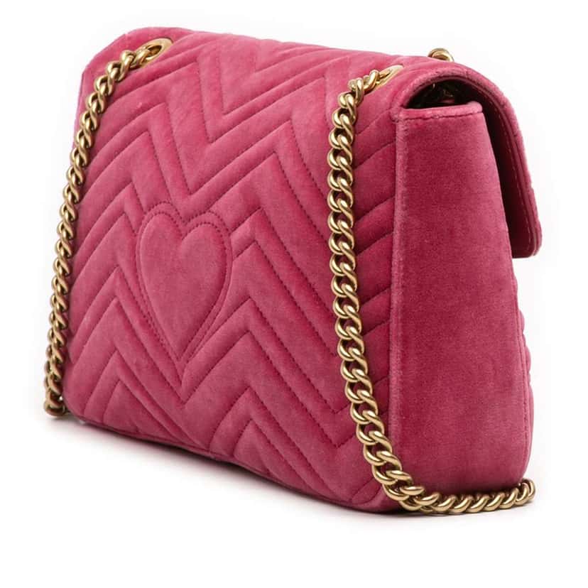 Gucci Large GG Marmont Matelasse Velvet Embroidered Blind For Love Shoulder Bag Pink Velvet Good condition - Back View