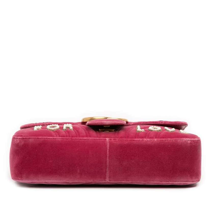 Gucci Large GG Marmont Matelasse Velvet Embroidered Blind For Love Shoulder Bag Pink Velvet Good condition - Inside View