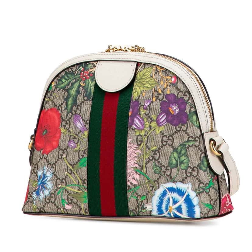 Gucci Small GG Supreme Flora Ophidia Dome Crossbody Brown Canvas Very good condition - Back View