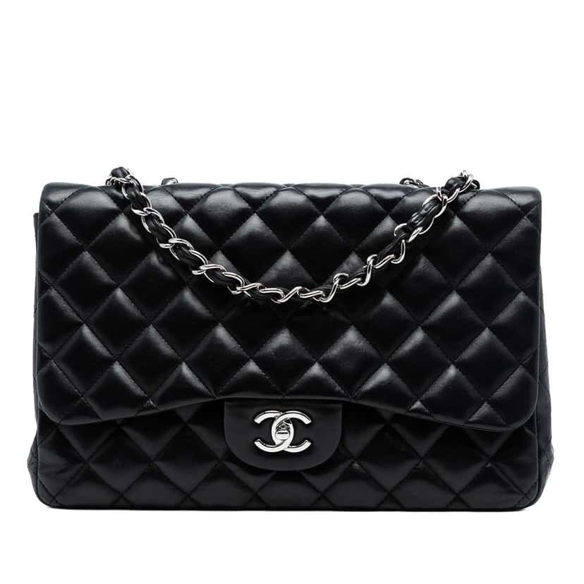 Chanel Jumbo Classic Lambskin Single Flap Black Leather Good condition - Front View