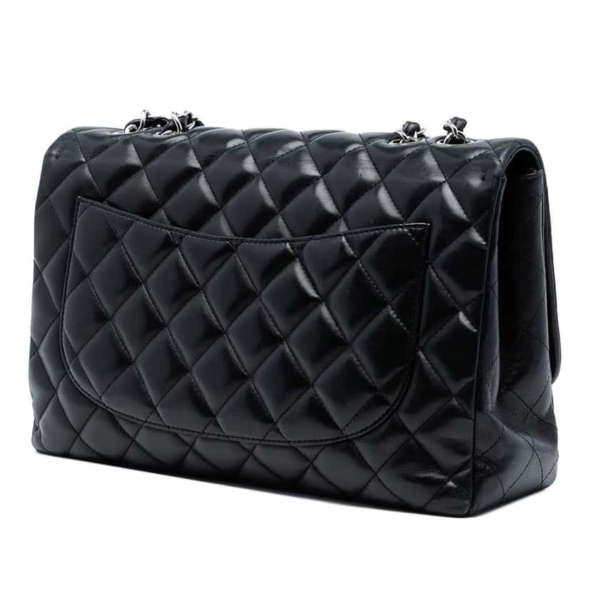 Chanel Jumbo Classic Lambskin Single Flap Black Leather Good condition - Back View