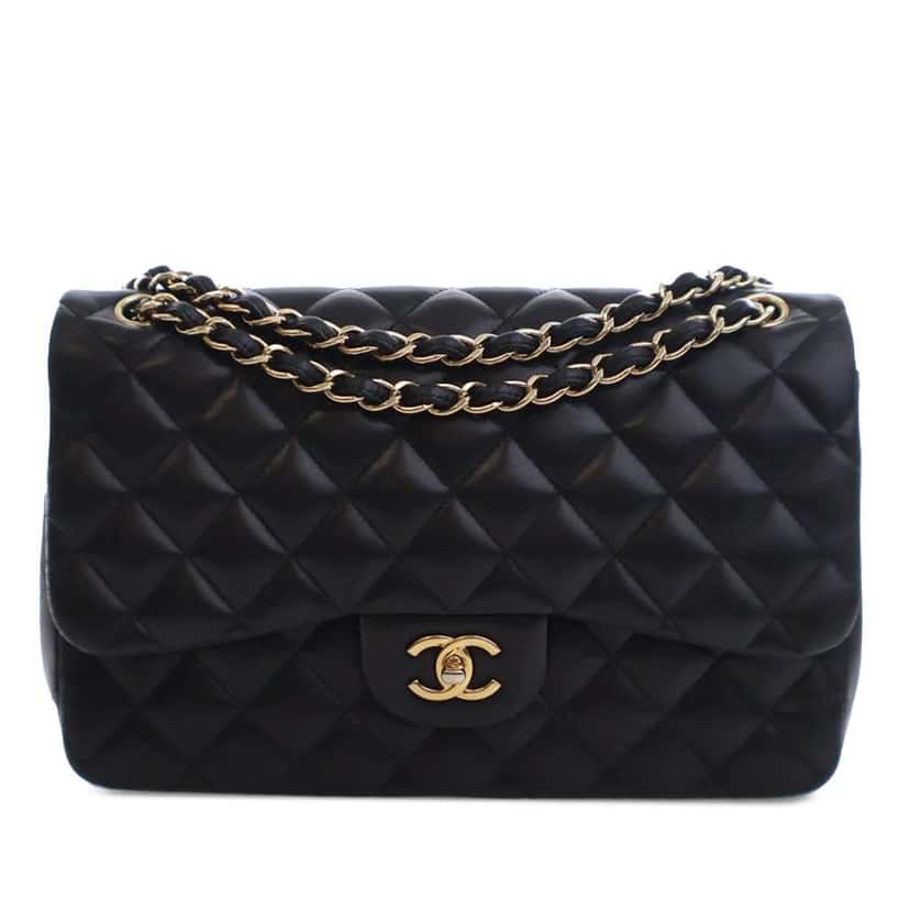 Chanel Jumbo Classic Lambskin Double Flap Black Leather Good condition - Front View
