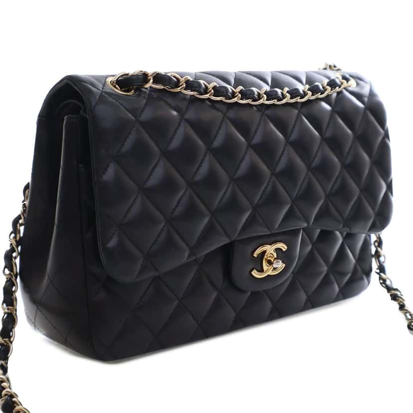 Chanel Jumbo Classic Lambskin Double Flap Black Leather Good condition - Back View