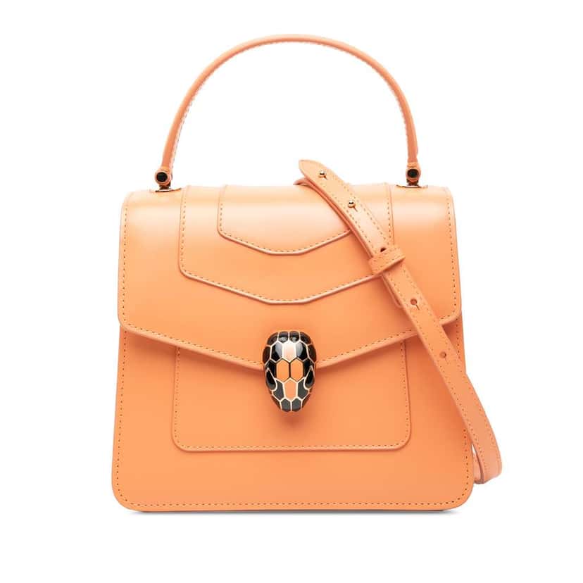 Bvlgari Small Calfskin Serpenti Forever Top Handle Bag Orange Leather Good condition - Front View