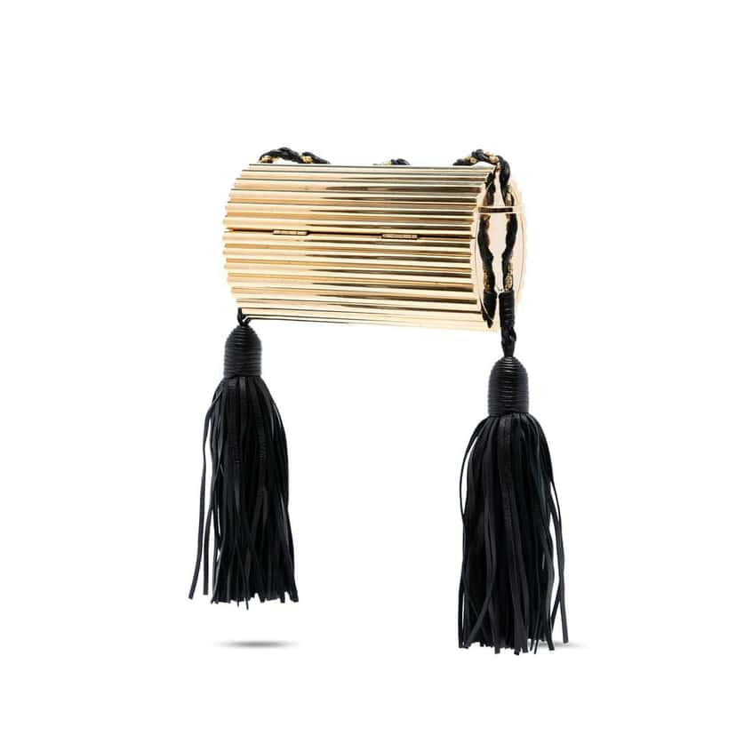 Saint Laurent Ribbed Acrylic Lambskin Fringe Monogram Opium Box Bag Gold Metal Good condition - Back View
