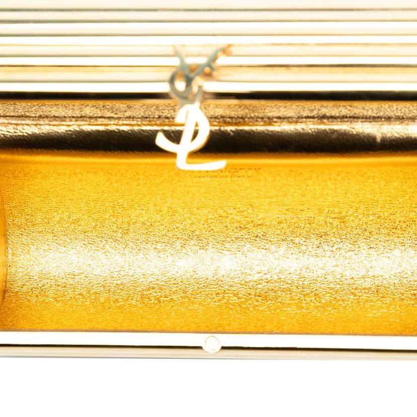 Saint Laurent Ribbed Acrylic Lambskin Fringe Monogram Opium Box Bag Gold Metal Good condition - Model View