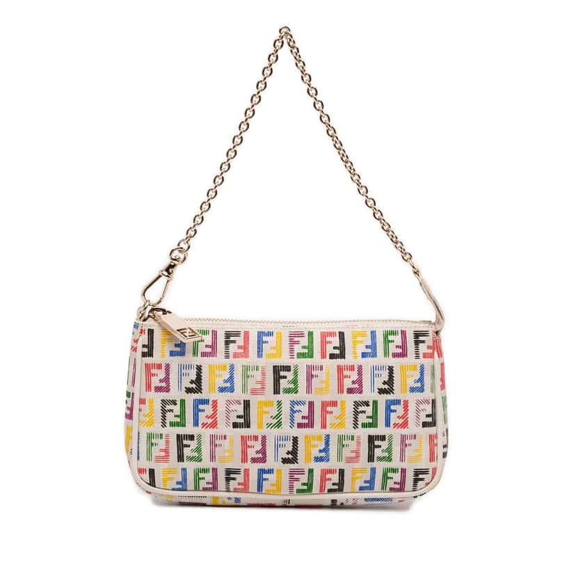 Fendi Multicolor Zucchino Spalmati Chain Pochette Brown Canvas Good condition - Front View