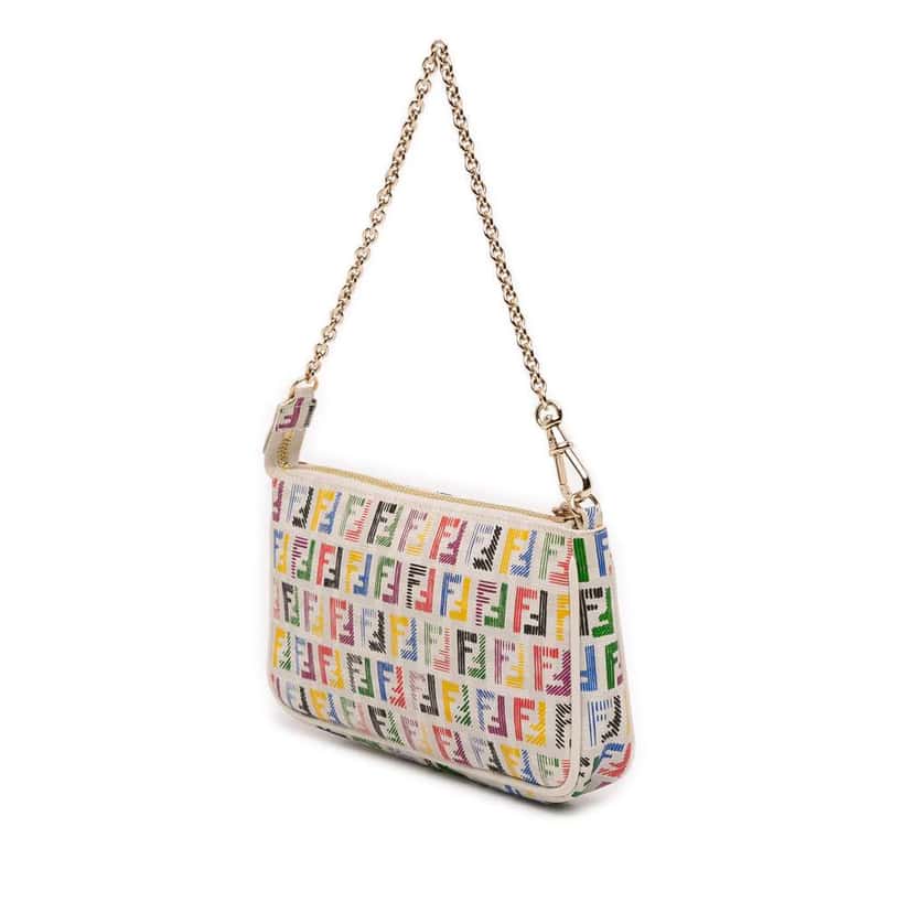 Fendi Multicolor Zucchino Spalmati Chain Pochette Brown Canvas Good condition - Back View